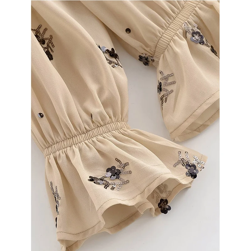 Chic Floral Sequin Women Blouse Long Sleeve Loose Shirts New Fashion 2026 Spring Holiday Casual Elegant Blouse Top