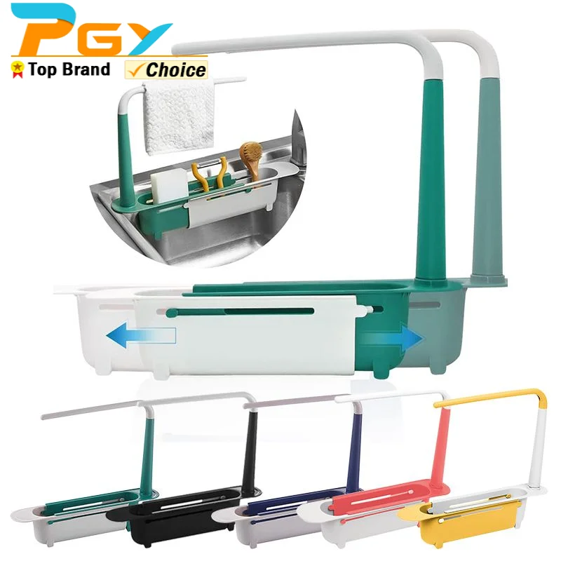 

Telescopic Sink Storage Rack Adjustable Drainer Sink Tray Sponge Soap Holder Storage Drain Basket Home Kitchen Sinks Organizer