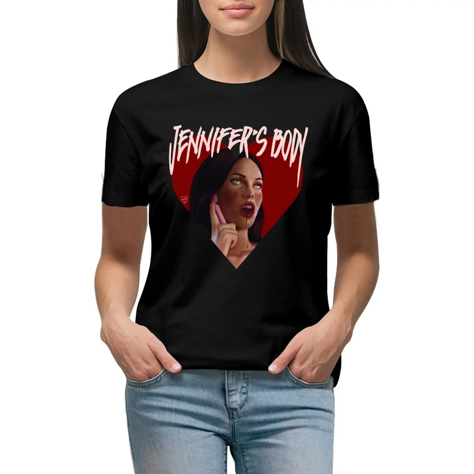 

Jennifer’s Body Heart Jennifer Check ! ORIGINAL T-Shirt sweat Female clothing shirts graphic tees female tops for Women