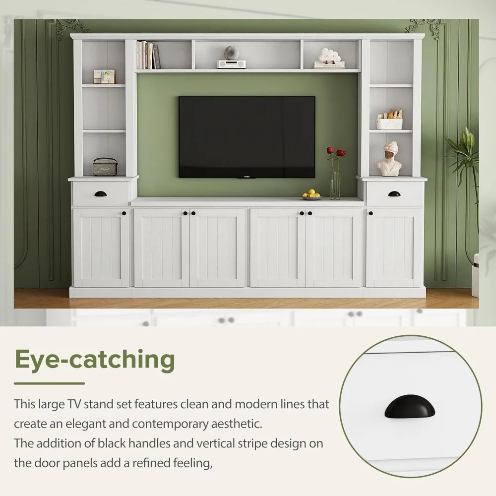Entertainment Wall Unit Set with Bridge,  TV Stand Console Table with Adjustable Shelves for TVs Up to 75”, Large Media Console 3