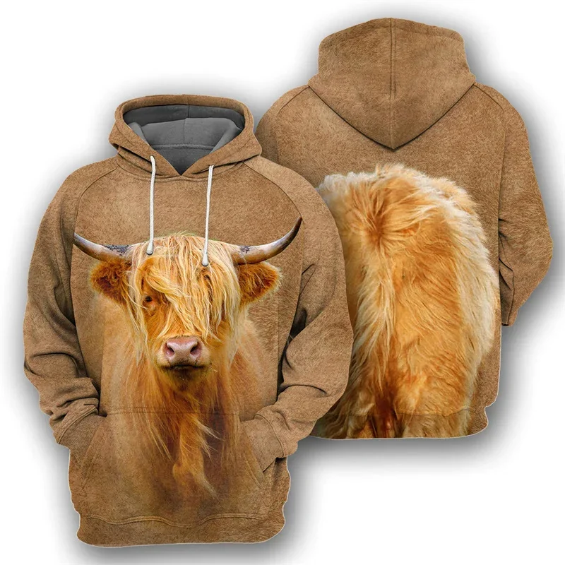 Sudadera con capucha con estampado de oveja, alpaca, toro y caballo para hombre, sudadera con capucha de manga larga con estampado 3D de animales, abrigo con capucha de gran tamaño para la calle