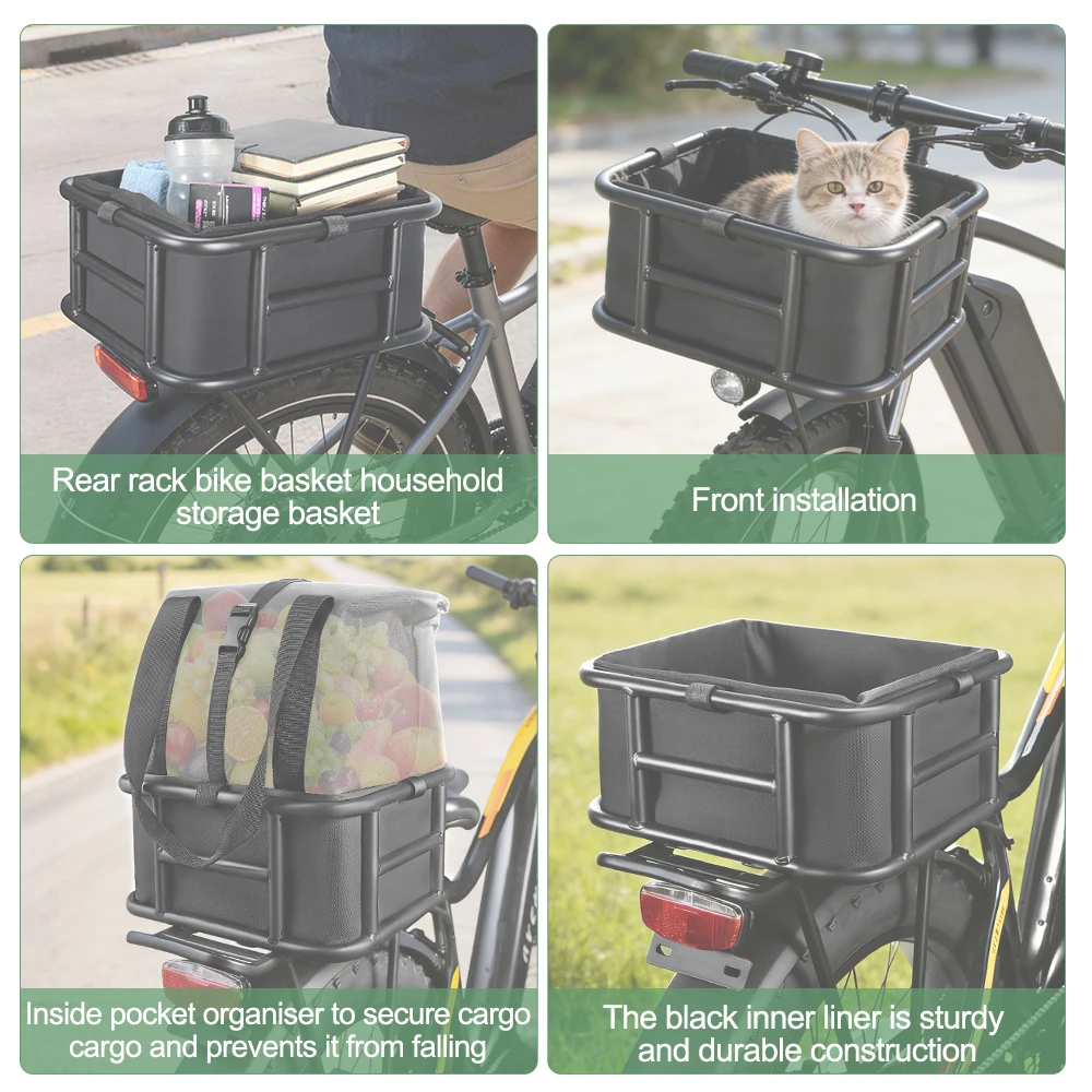Rear Bike Basket Bicycle Cargo Rack Bag With Handle Large Capacity Fron E-Bike Basket Bike Baskets for Outdoor Travel Shopping