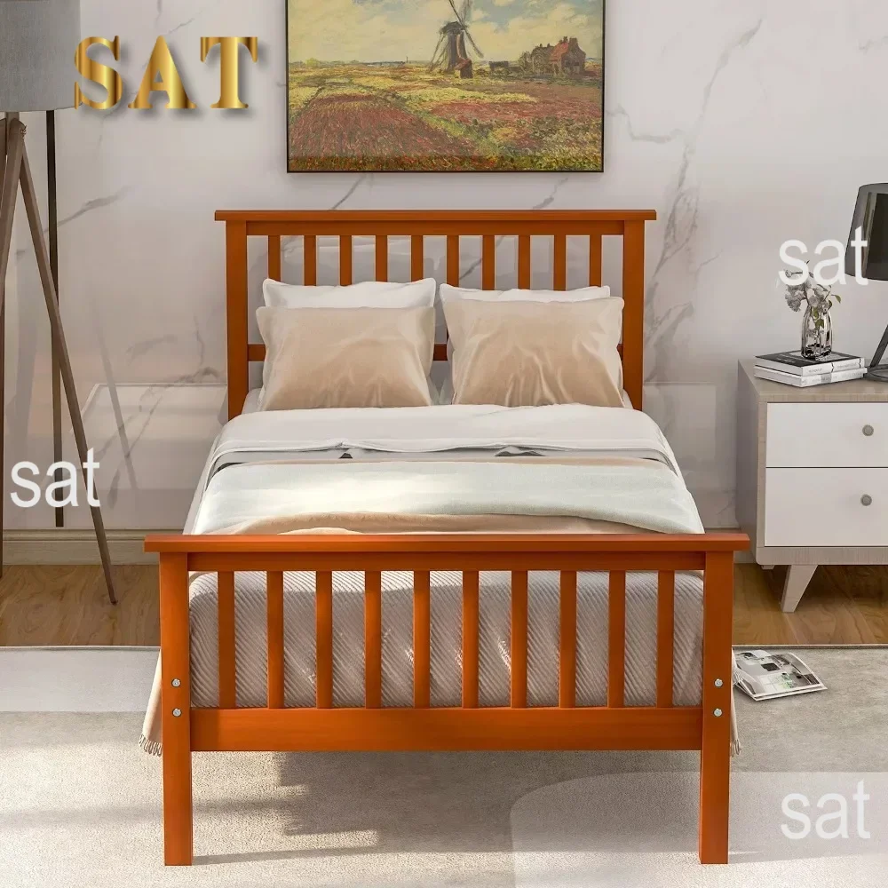 Twin Size Wood Platform Bed With Headboard and Footboard Oak Frame Full Bases Frames Bedroom Furniture Home