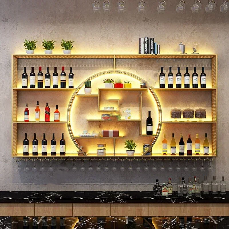 Whisky Club Bar Cabinet Shelf Hanging Cellar Industrial Metal Wine Cabinets Storage Modern Armario Para Vinos Liquor Furniture