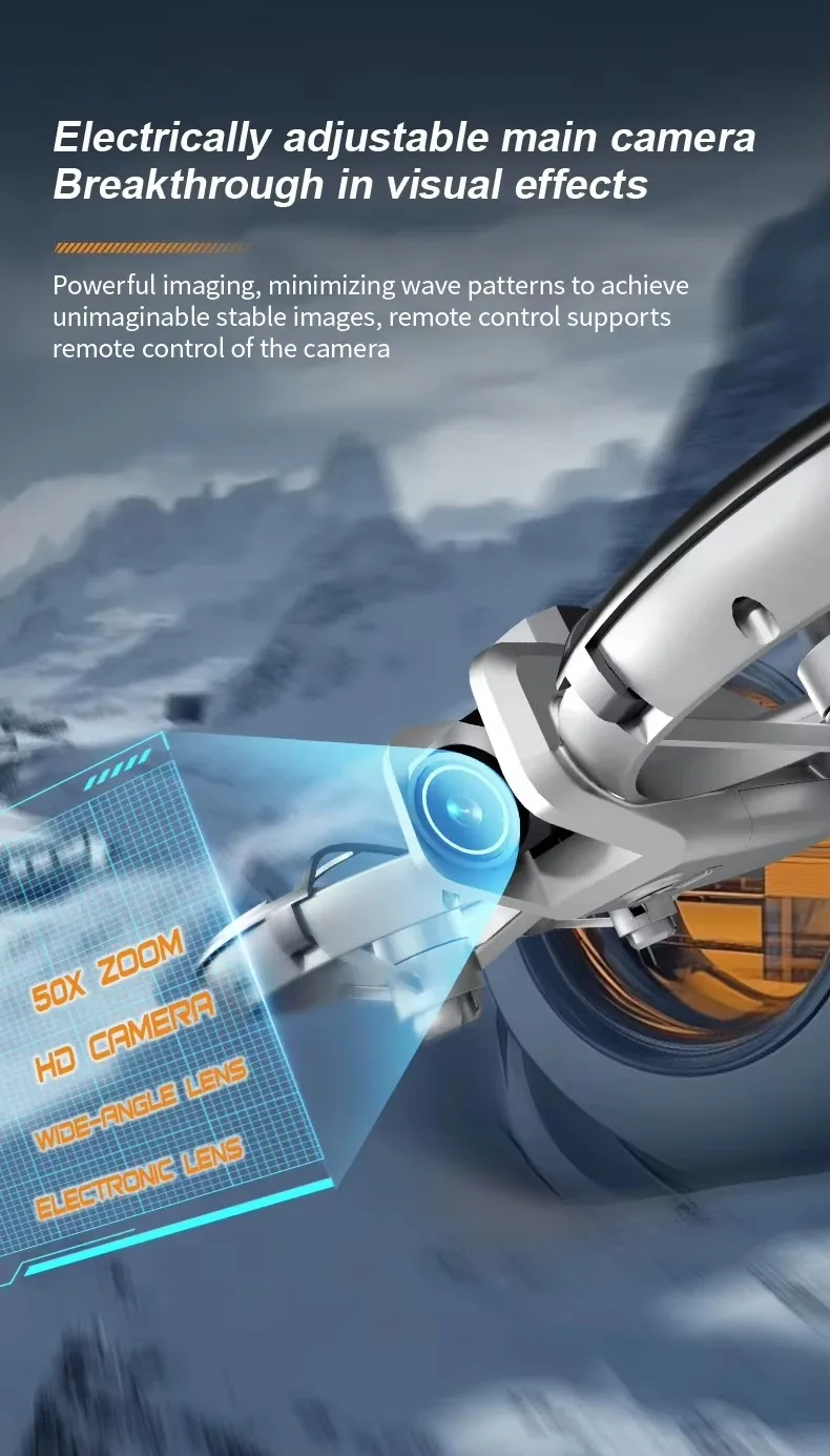 Gros plan sur le drone pliable avec caméra HD, avec ses deux batteries et sa télécommande, prêt à décoller.