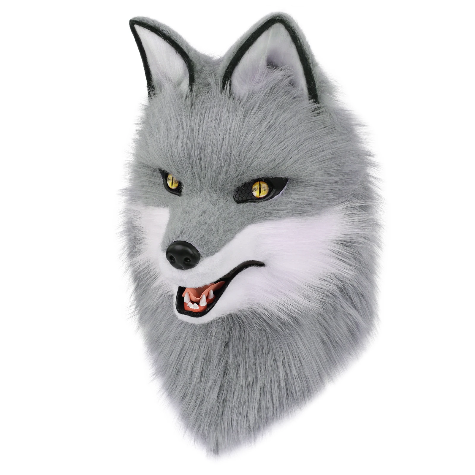 Tier Wolf Maske Cosplay Kostüm Zubehör Pelzigen Kunstpelz Hund Fuchs Voller Kopf Therian Masken Anime Dress up Party – Detail 7