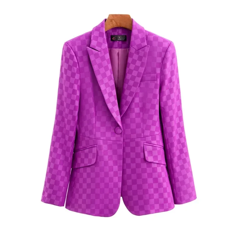

New Arrival Women Formal Blazer Black Green Purple Plaid Office Ladies Business Work Wear Jacket Female Long Sleeve Slim Coat