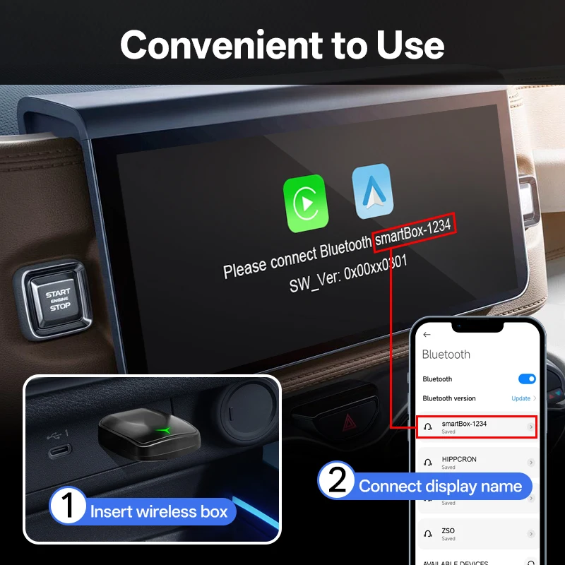 2in1 Wired to Wireless Carplay Adapter Android Auto Smart Dongle Plug Play For A