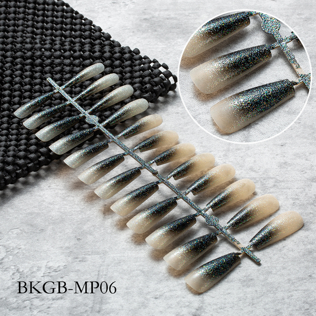 False Nail Gradient Pink Glitter Powder Designs Artificial Nail Tips Detachable Fake Nail Decoration Press on Nails Art