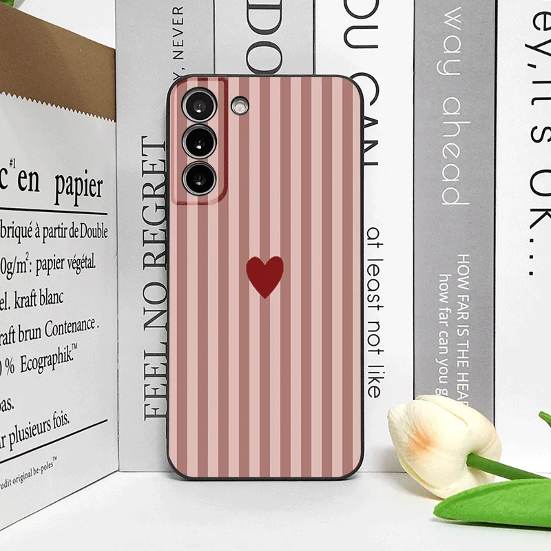 Cute Striped Heart Phone Case - Pink & Blue Soft Cover