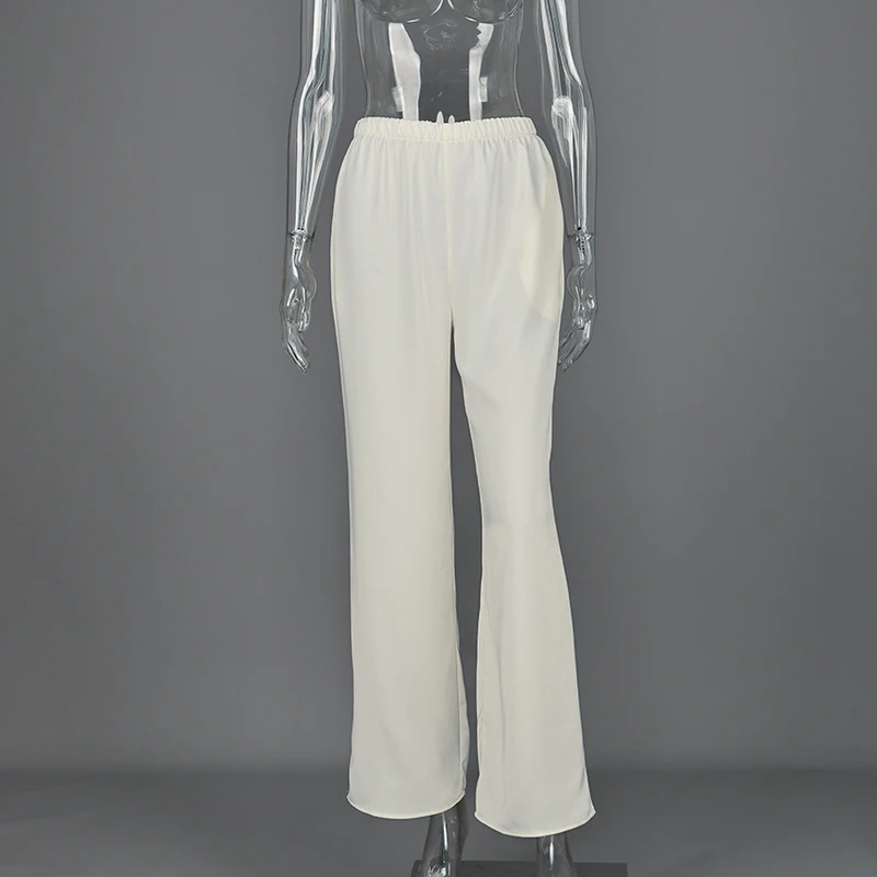 Linad Elegant Brown Satin Wide Leg Pants Women Autumn Fashion Beige High Waist Trousers Street Chic Silk Long Pants Female 2025