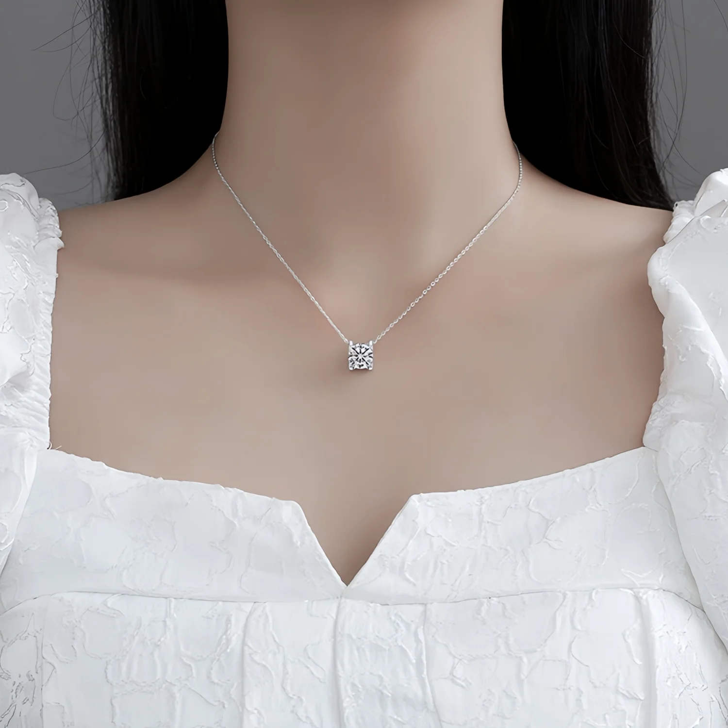 Moissanite Pendant Necklace for Women, 1-2CT 925 Sterling Silver D Color Necklace with Certificate of Authenticity