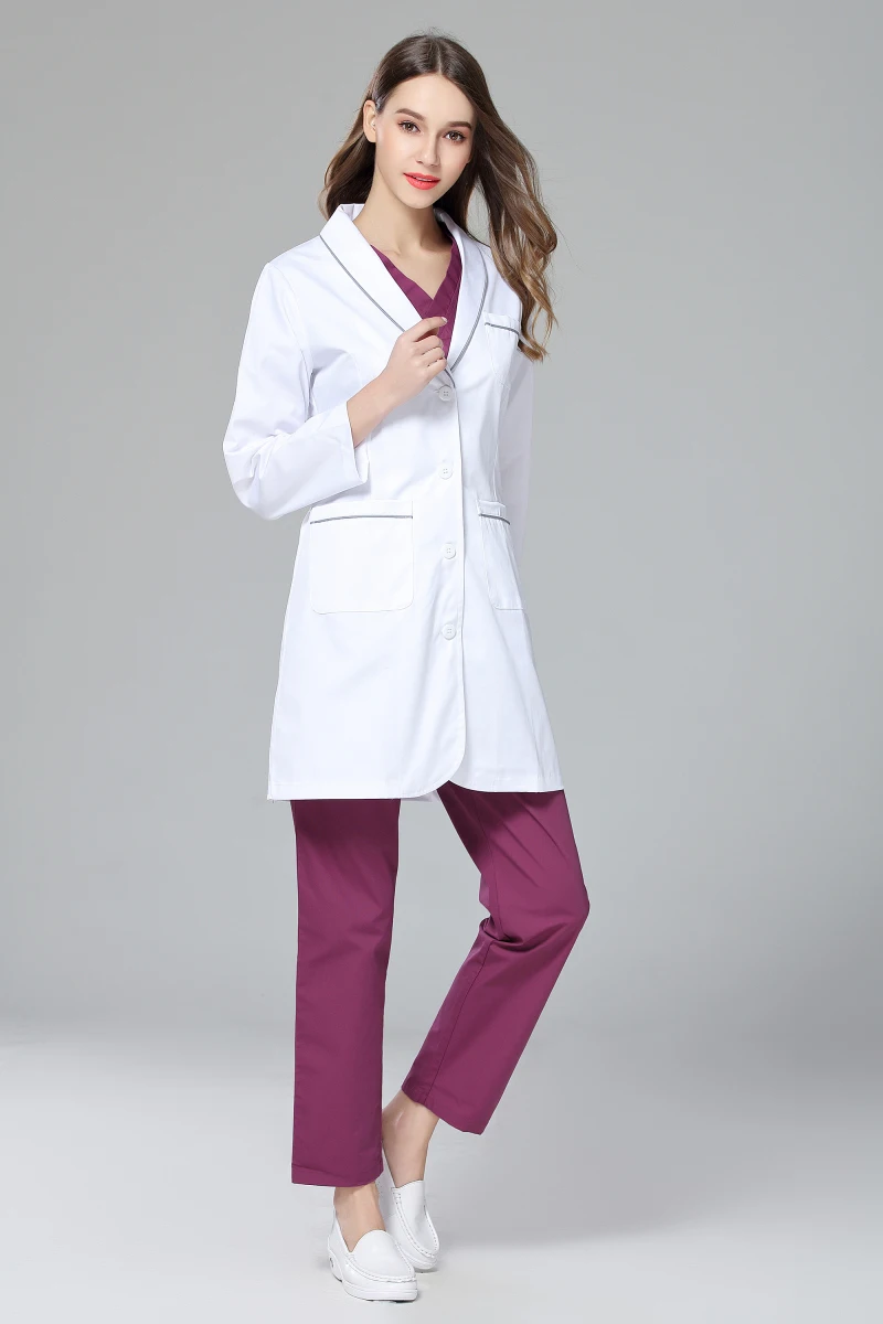Autumn Women Anti-wrinkle Long Sleeve White Uniform Dental Clinic Lab Outcoat Skin Care And Beauty Salon Working Overall
