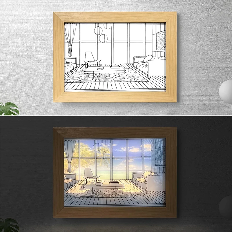 장 LED 조명 페인팅 USB 플러그, 조광 벽 아트워크 테이블 램프 선물, 실내 햇빛 창 나무 사진 야간 발광