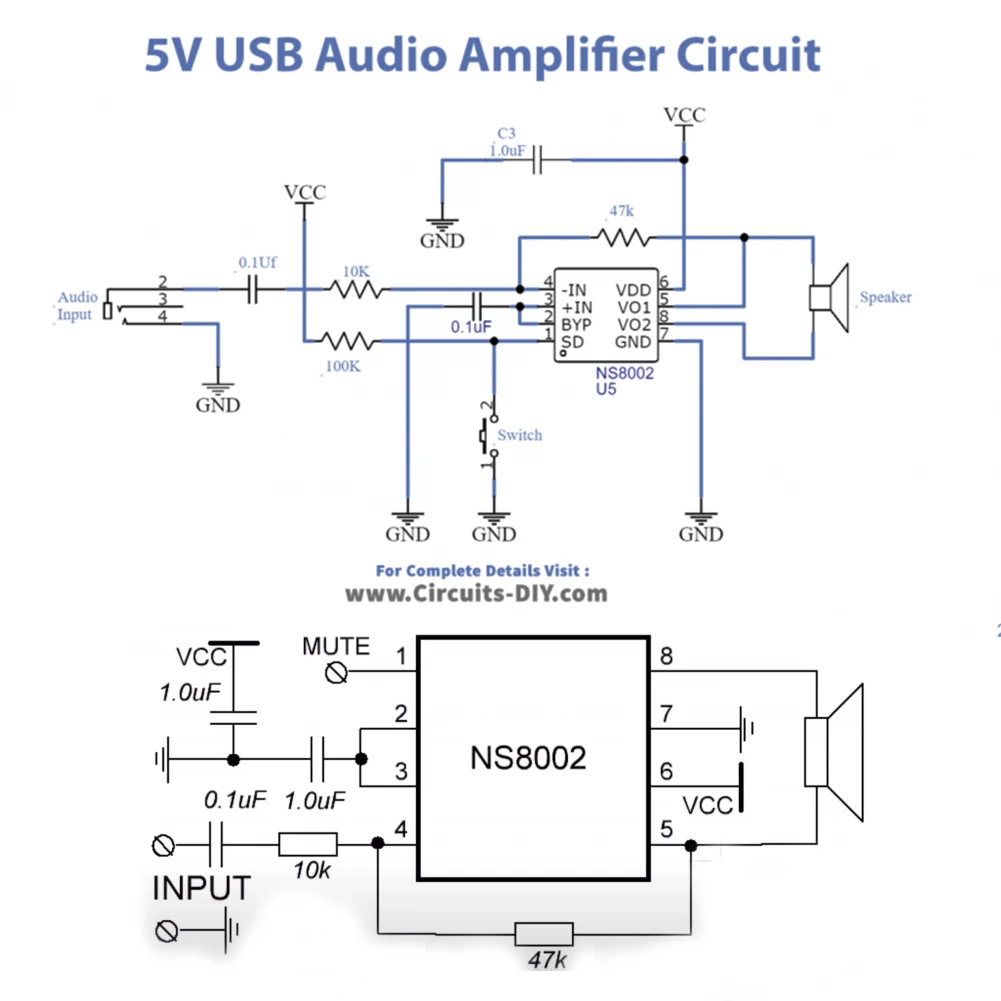 NS8002 Mini 3W Mono Power Amplifier Module DIY Low Voltage Stereo Audio Systems Class AB Amplifier Board Circuit DC3-5V 10pc/Lot