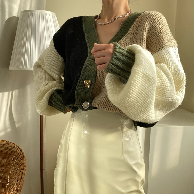 

Spring Autumn Cropped Cardigan Sweater Knitted Women Patchwork Woman Cardigans Casual Kardigan Sweaters Ladies Cardigan 2023