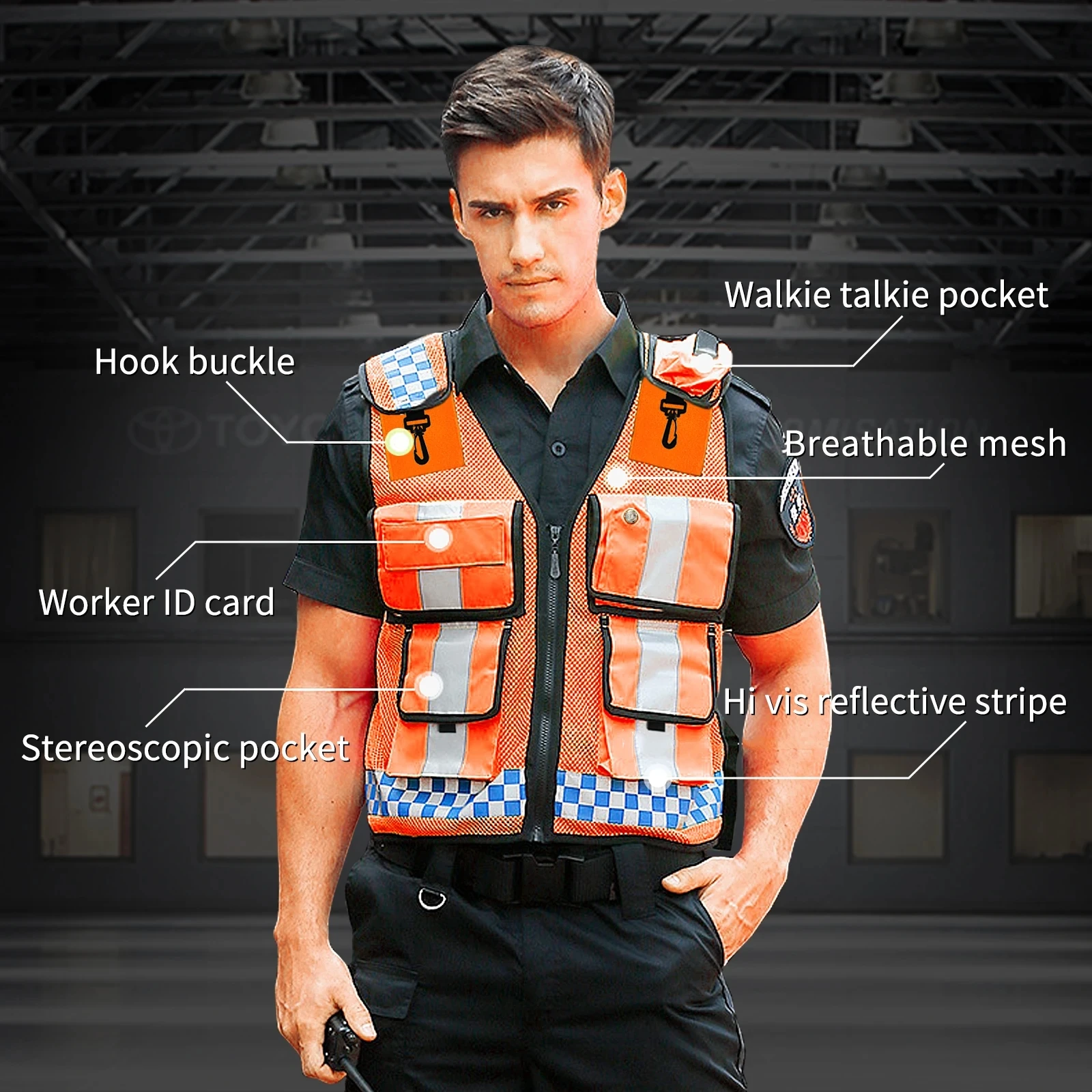 Police Reflective Vest High Visibility Reflective bonded multiple pockets Vest Mens Construction Worker Night Runner Safety Vest