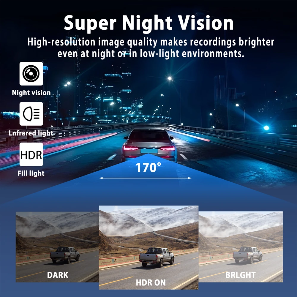 1080P Car DVR 4-Channel with Full HD Display Front Rear Night Vision Camera 24H Parking Monitoring Car DashCam