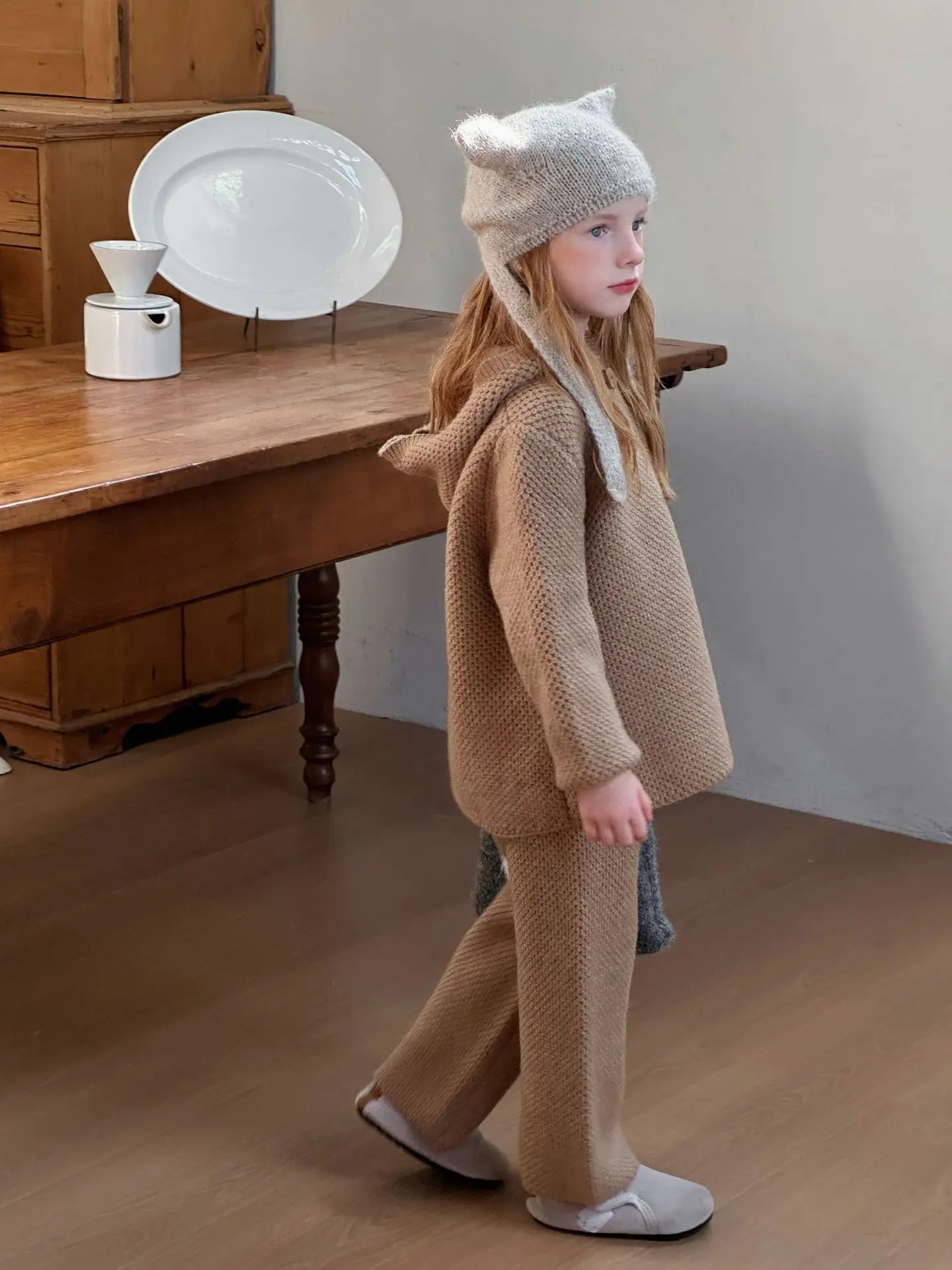 Girls Knit Hoodie Sweater and Full Length Pants Set