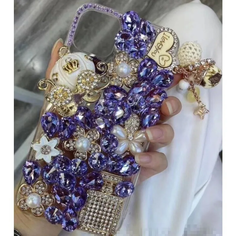 Rhinestone Love Diamond Case – For iPhone 7–17 Pro Max & Air Series