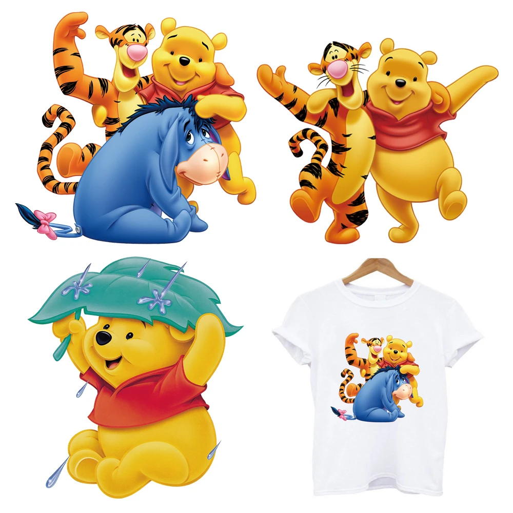 2 Pz/Lotto Spedizione Gratuita Cute Winnie The Pooh Disney Adesivi A Trasferimento Termico Fusibile Ferro Sulla Toppa Per Abbigliamento Per Bambini