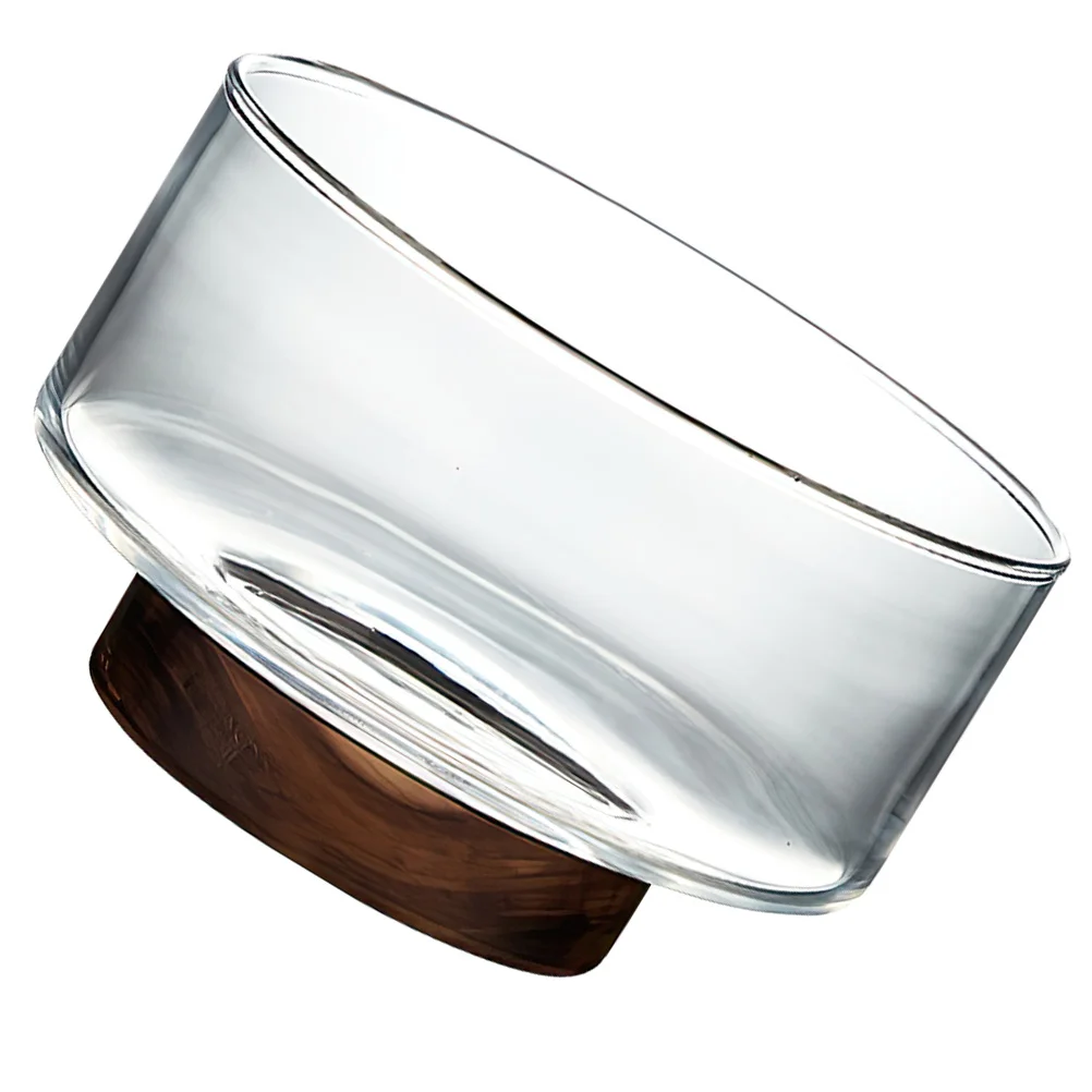 

Cabilock Home Decor Glass Fruit Bowl Japanese Style Salad Container Snack Dessert Holder Wooden Base Kitchen