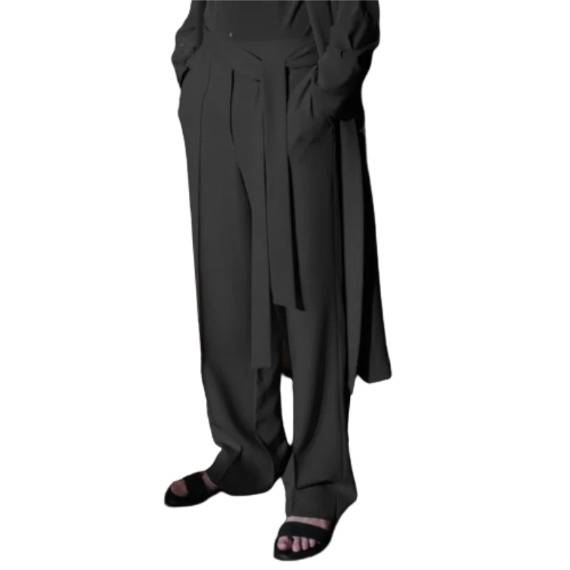 

Men's Leisure Fashion Belt Wide Leg Straight Pants 2022 Spring Fashion Trend Simple Personalized Men's Loose Pants