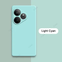 Luxury Square Liquid Silicone Back Cover with Double Liner - Soft and Stylish Premium Phone Case for Realme GT6 (Light Cyan)