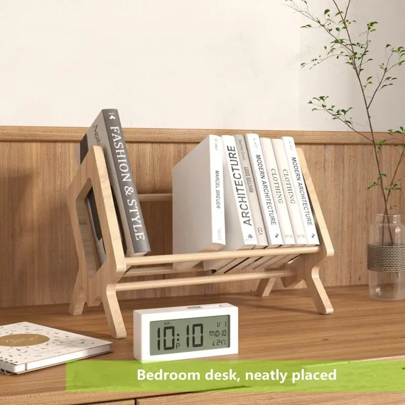 Home Simple Desktop Solid Wood Book Shelving Office Documents Magazine Stationery Sundry Organizer Bedroom Study Book Storage Ra