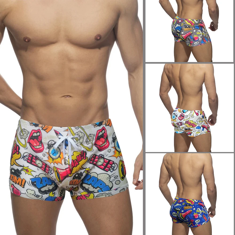 

European And American New Men's Swimming Shorts Fashion Print Summer Quick Dry Low Waist Swimming Beach Sports Swimming Shorts