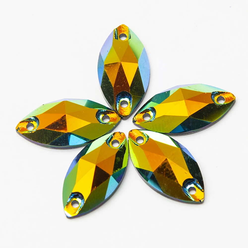 

3223 Navette Horse Eyes Jet AB Glass Sew On Stones Needlework Rhinestones For Sticker Sewing Accessories Clothes