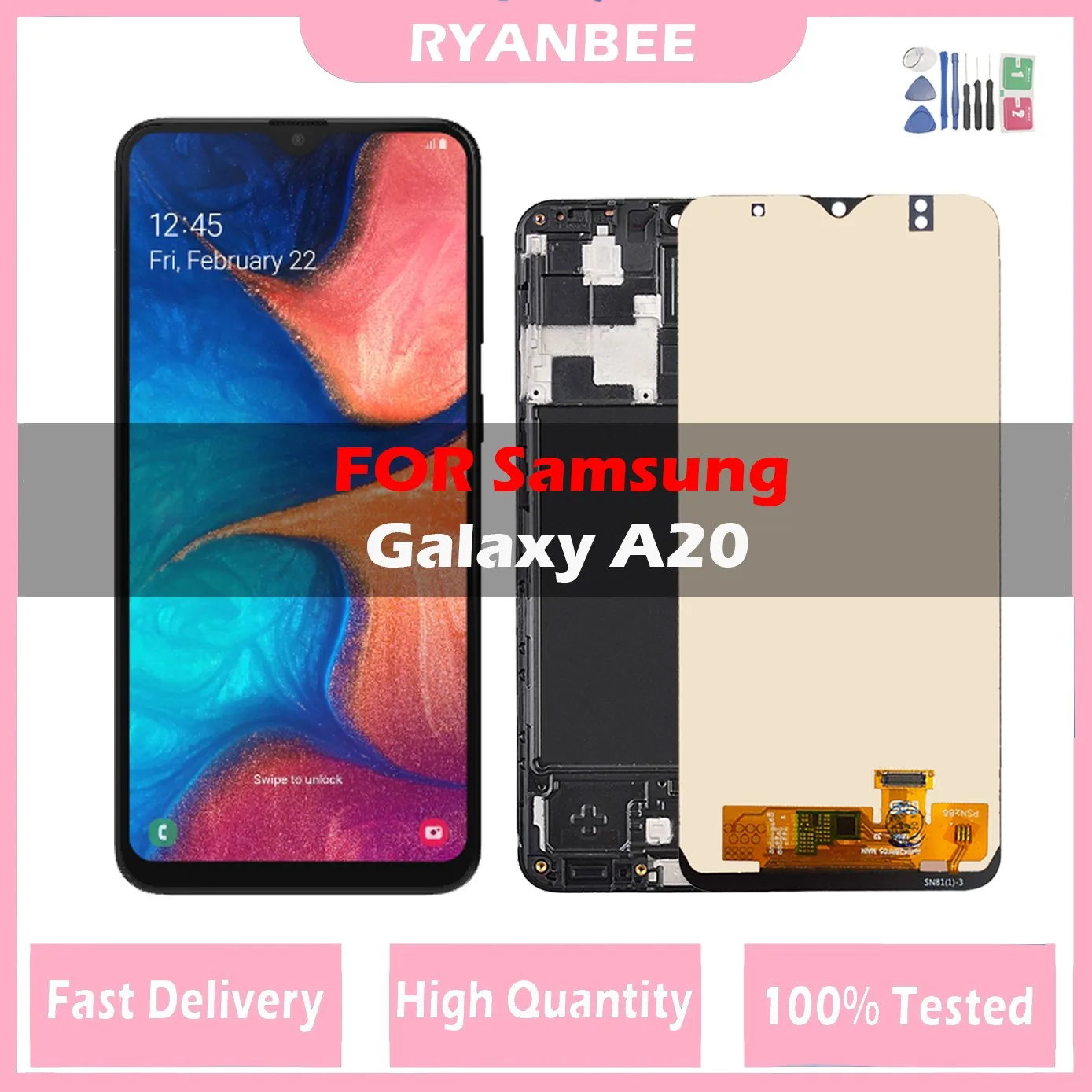 100% Nuovo Lcd Testato Per Samsung Galaxy A20 Display Lcd Touch Screen Digitizer Con Gruppo Telaio Per Samsung A20 Sm-A205F A205Fn