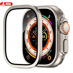 2 - Pack Premium Tempered Glass Screen Protector with Metal Bumper - Apple ultra (Titanium )