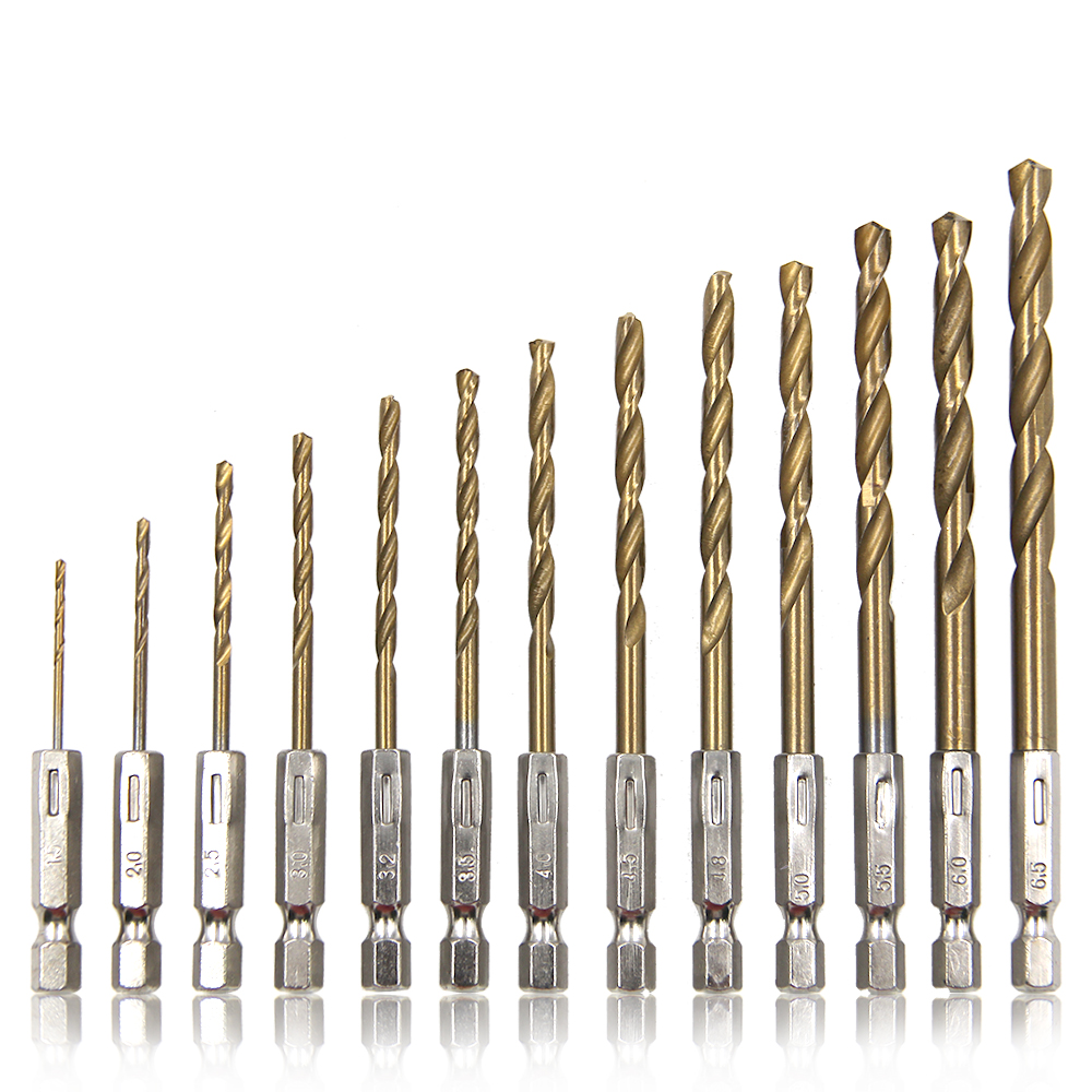Hexagonal handle 13pc Titanium Twists drill 1.5-6.5mm electric drill screwdriver drilling reaming drill tool
