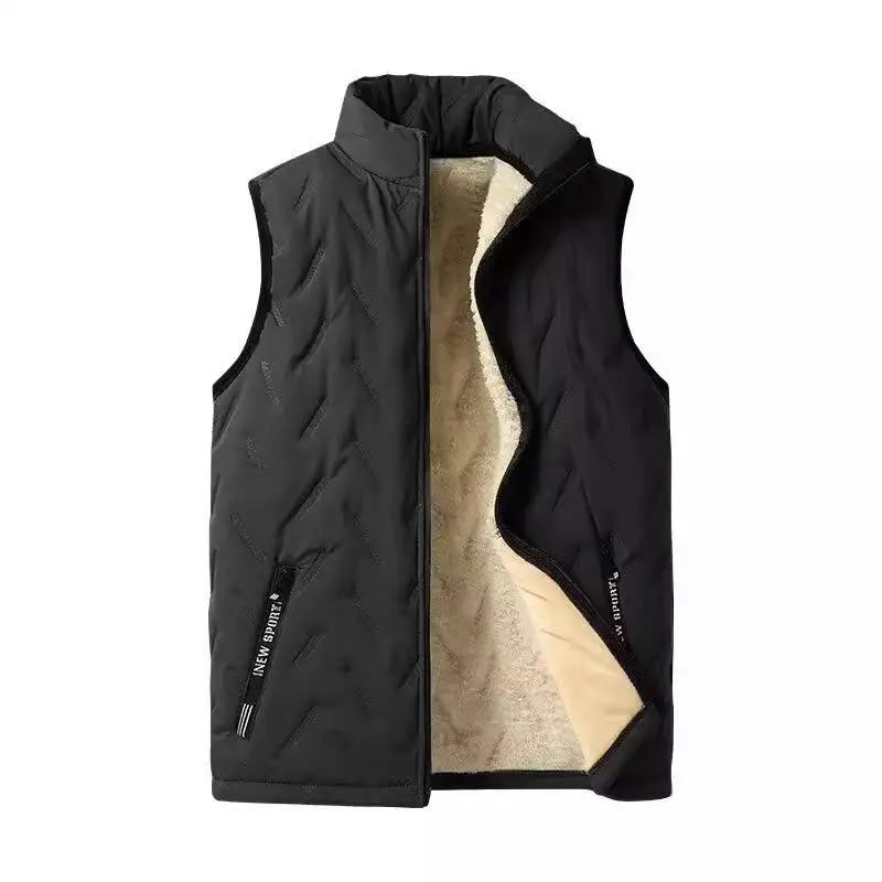 Men's Fce Lined Thiened Vest Loose Large Size Workwear for Autumn Winter Casual Youth Sle Zipper Closure  Color