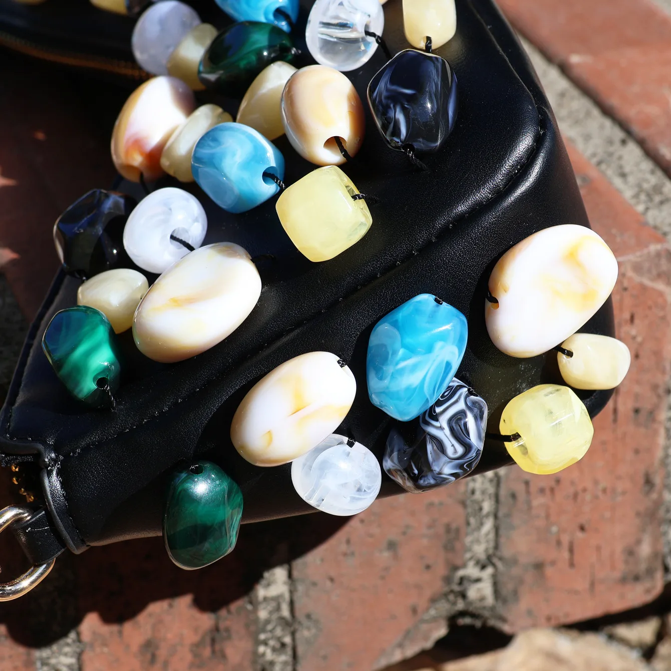 NEW Colored stones Evening Clutch Bag Women Designer Dinner Party Handbag Purse Lady Square Tote Shoulder Bag