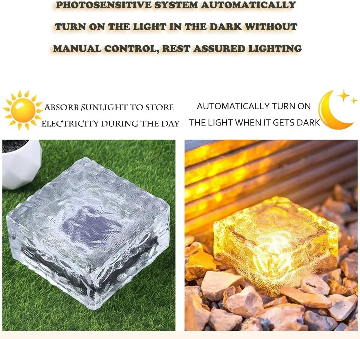 Solar Ice Cube Lamp Glass Brick Crystal Light Waterproof  Garden Courtyard Pathway Decoration Christmas Ice Rock Cube Lamp