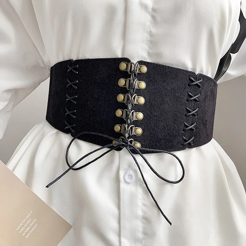 European and American style suede velvet strap waist cincher women's vintage hundred match dress wide waist belt fashion stretch womens dress belt