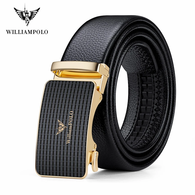 

WILLIAMPOLO Men Leather Belt Metal Automatic Buckle Brand High Quality Luxury Belts for Men Famous Work Business Cowskin Strap