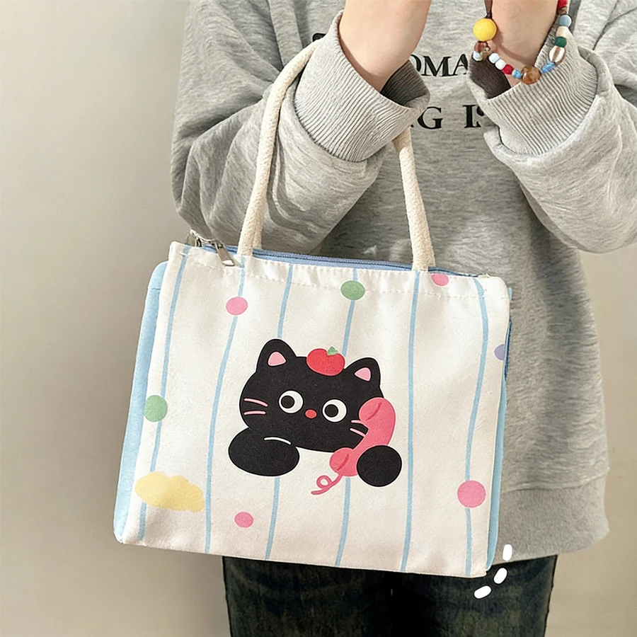 귀여운 디자인의 도시락 가방, 직장인과 학생에게 적합, 휴대용 알루미늄 호일 보온 도시락 가방, 대용량 도시락 가방