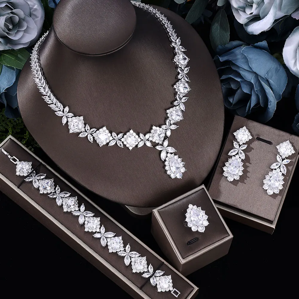 2023 new girls jewelry set silver plated bride necklace earrings set  wedding party, suitable for any occasion