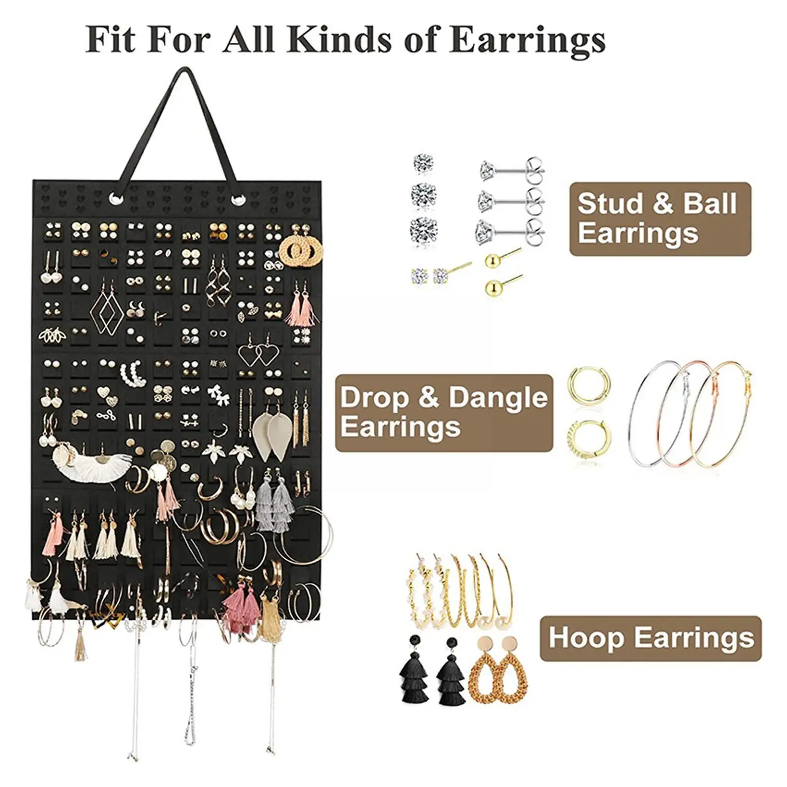 Almacenamiento para colgar pendientes, collar, anillo, organizador de joyas, bolsas fieltro para armario, gran soporte suave, Material Displa E4Y6 -