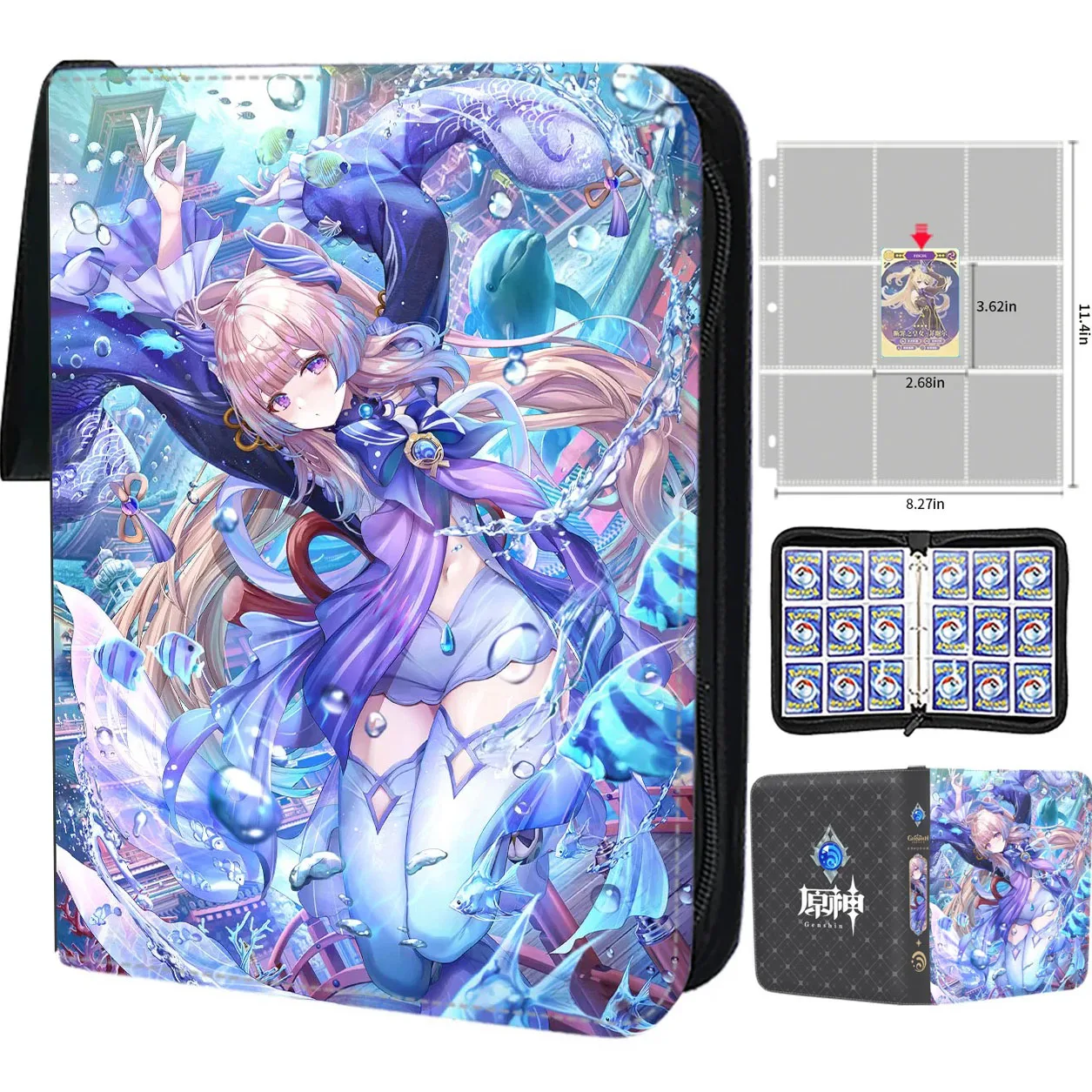 

4/9 Pocket Genshin impact Card Binder Holder Zipper Anime Trading Game Card Album Collector Book Folder with 50 inner Pages