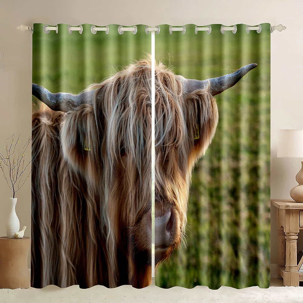 

Window Curtain Highland Cow Printing Decor Durable Drapes for Bedroom Kitchen Living Room Cattle Portrait Art Blackout Curtains