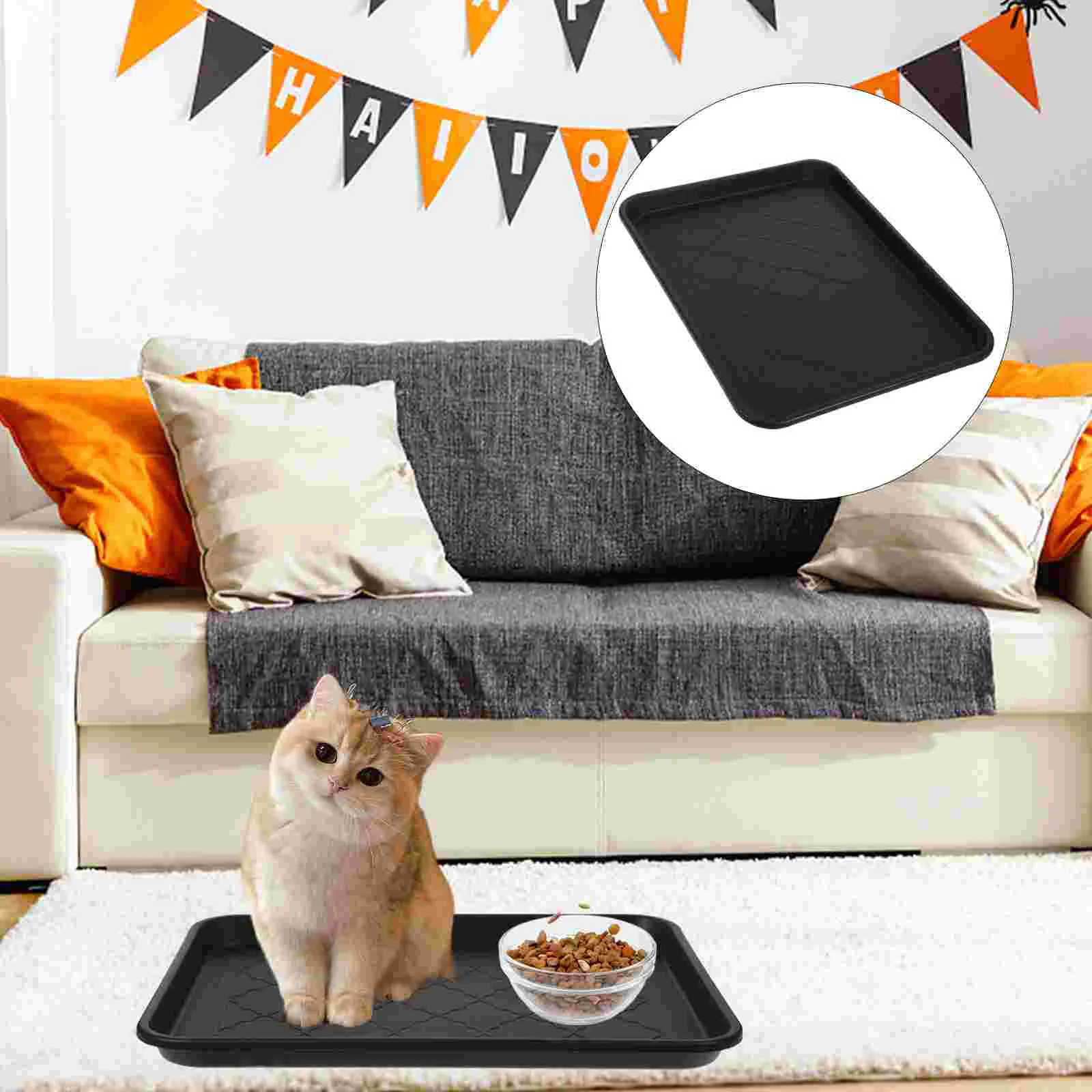 

Black Sundries Storage Plate Wear-Resistant Plastic Pet Feeder Tray Multi-Functional Planter Holder Bonsai Tray
