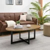 Solid Wood Oval Coffee Table with Cross Metal Legs, 47.9" Industrail Bar Cocktail Table for Living Room Kitchen Office 2