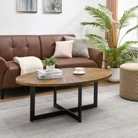 Solid Wood Oval Coffee Table with Cross Metal Legs, 47.9" Industrail Bar Cocktail Table for Living Room Kitchen Office 2