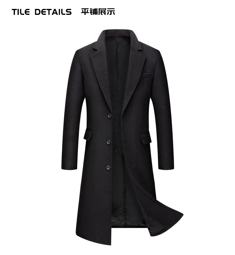 Langer knielanger Herren-Wollmantel, 2025, Winter, einfarbig, Wolle, Windjacke, Oberbekleidung, Business-Casual, verdickter warmer Mantel – Detail 15