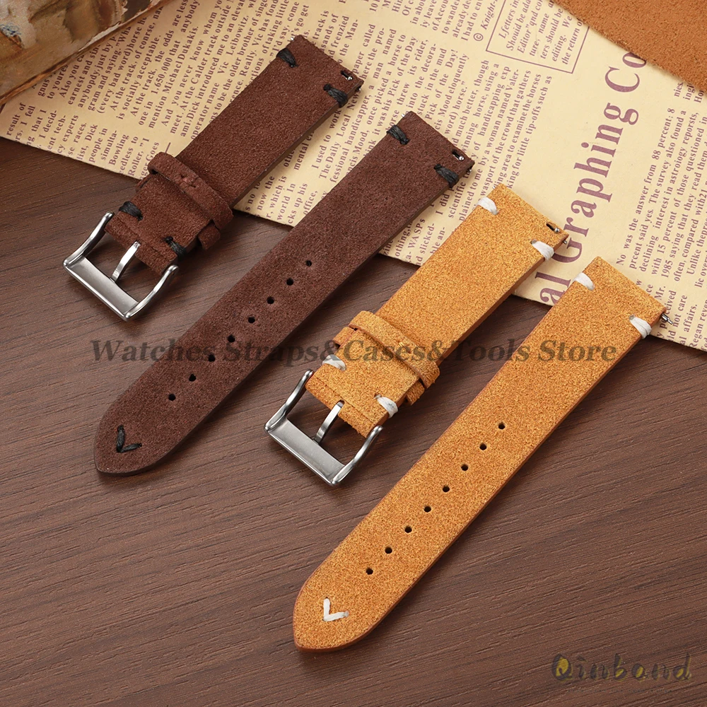 Blue Suede Leather Vintage Watch Strap with Quick Release