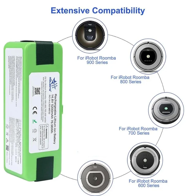 SPARKOLE 5200mAh Lithium Ion Replacement Battery for iRobot Roomba 960 980  981 970 965 801 805 850 860 877 890 891 895 690 680 675 640 614 615, Roomba